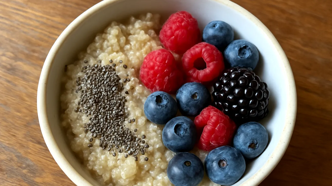Porridge di quinoa con semi di chia e frutti di bosco"
