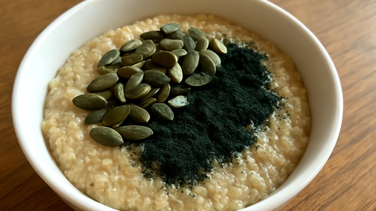 Porridge di quinoa con semi di zucca e spirulina"
